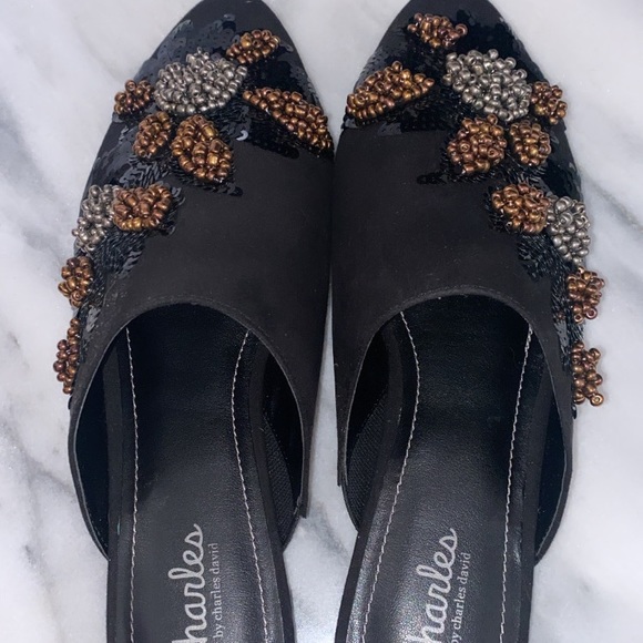 Charles David Embellished Beaded Sequin Slip On Mules Shoes - Picture 3 of 3